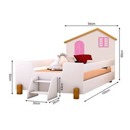 Cama Infantil Solteiro Belissima Rosa - Branca e Mel + Luminária Led - 2