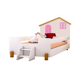 Cama Infantil Solteiro Belissima Rosa - Branca e Mel + Luminária Led - 1
