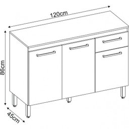 Balcão de Cozinha 3 Portas 1 Gaveta Dama  - 3