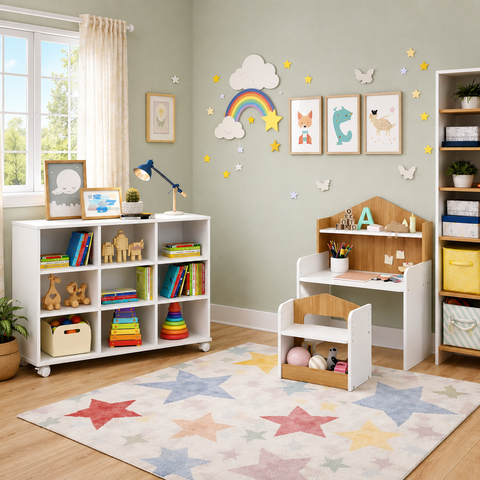 Kit Infantil Nicho Organizador e Mesa Casinha com Cadeira e Regulagem de Altura Branco - Mobili