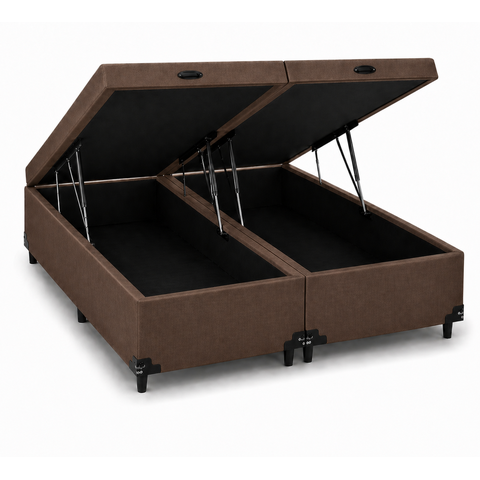 Base Box Baú Casal Bipartido 138x188 cm Suede Marrom
