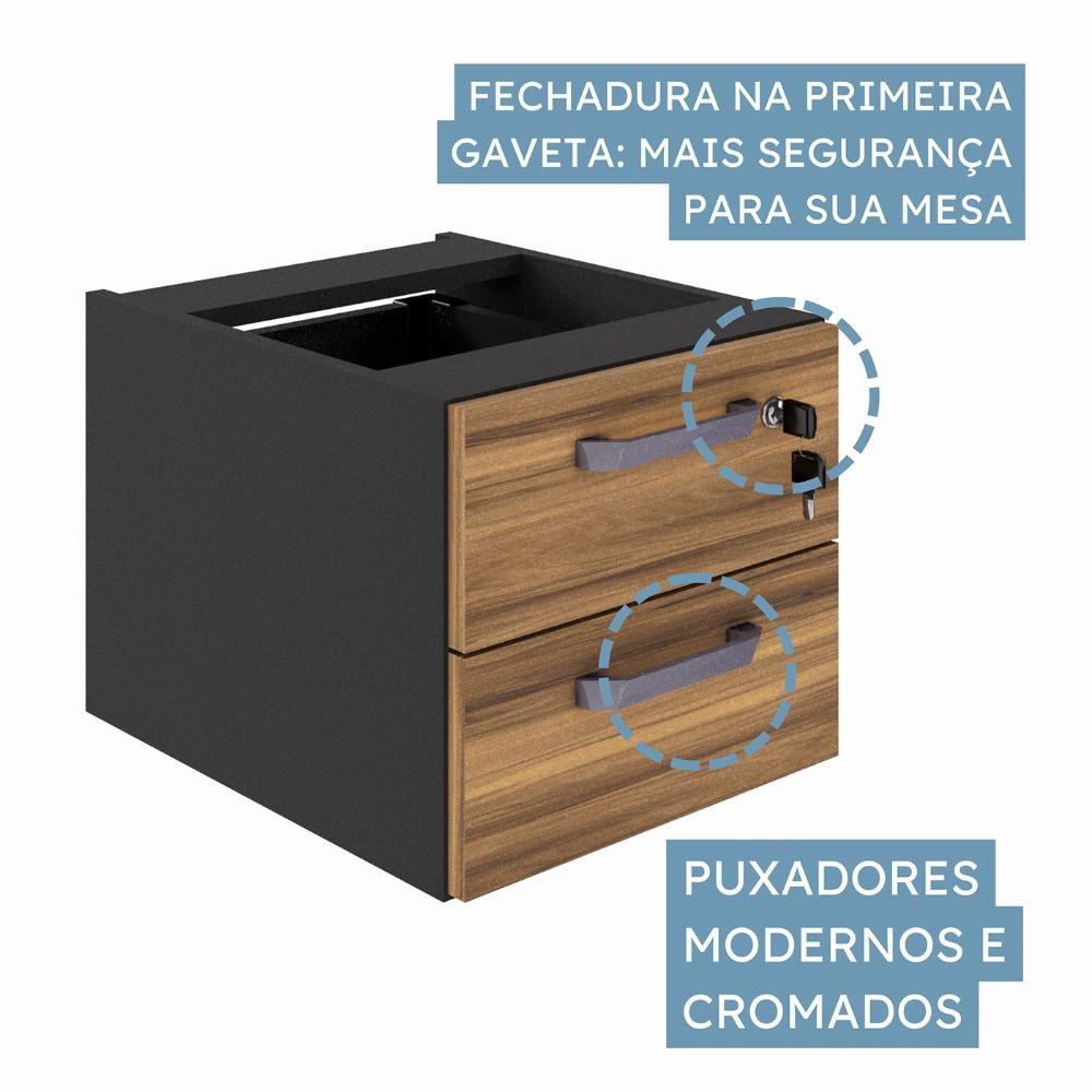 Gaveteiro Suspenso P/ Mesa de Escritório 2 Gavetas Ng Pr F5 Cor:nogal com Preto - 5