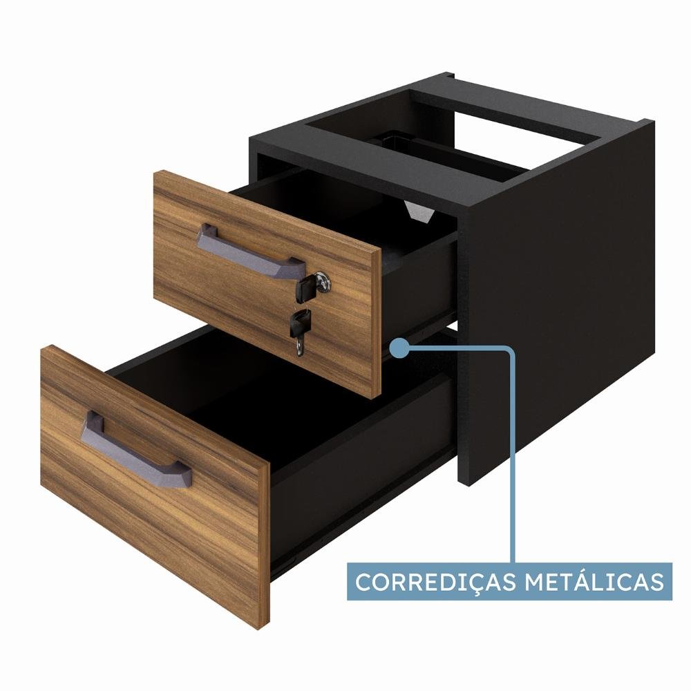 Gaveteiro Suspenso P/ Mesa de Escritório 2 Gavetas Ng Pr F5 Cor:nogal com Preto - 6