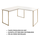 Ver imagem 3 de Mesa de Escritório em L para Home Office 120x90 cm Max - Branco/Dourado