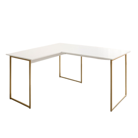 Mesa de Escritório em L para Home Office 120x90 cm Max - Branco/Dourado