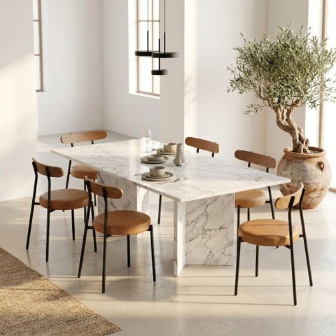 Cadeira Sala de Jantar Kit 6 Lizzie Base Tubular Preto Encosto Castanho PU D03 - D'Rossi