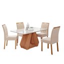 Ver imagem 2 de Sala de Jantar 4 Lugares Tampo de Vidro 130 cm Harper Cadeiras Madeira Maciça Cinamomo/Nude - Panora