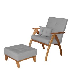 Poltrona Giovana com puff linho Cinza Ideal Moveis - 3