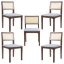 Ver imagem 1 de Kit 05 Cadeiras Sala de Jantar Madeira Maciça Nivea Tela Rattan Sextavano Linho Cinza/Amêndoa G55 -