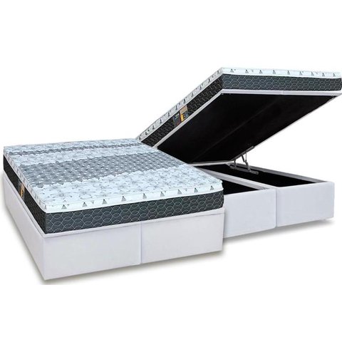 Cama Box Baú King: Colchão Molas Bonnel Castor System Class One Face + Base CRC Courano White(193x20