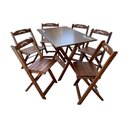 Ver imagem 2 de Kit 2 Conjuntos Mesa Dobrável Madeira 110x70 com 6 Cadeiras Personalizada Jack Imbuia - Tarimatã