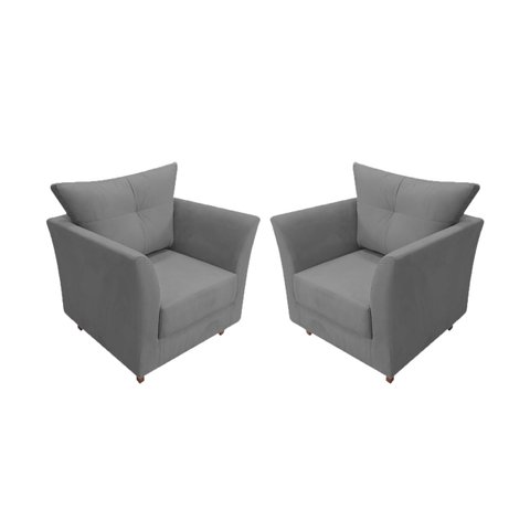 Kit 2 Poltronas Decorativa Isis Suede Cinza Pés Madeira Mz Decor