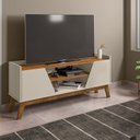 Ver imagem 1 de Rack para Tv até 55 Polegadas Ares com 2 Porta e Pés de Madeira Babus - Off White / Naturalle