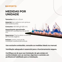 Lareira a Gás Interna de Embutir 60cm:lareira a Gás Glp 60 Cm - 8