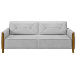 Kit Sofá 03 Lugares Sala Estar 220cm Com 02 Poltronas Berilo Pés Madeira M03 Veludo Cinza - Lyam - 9