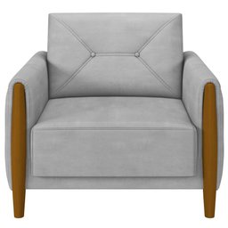 Kit Sofá 03 Lugares Sala Estar 220cm Com 02 Poltronas Berilo Pés Madeira M03 Veludo Cinza - Lyam - 10