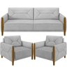 Kit Sofá 03 Lugares Sala Estar 220cm Com 02 Poltronas Berilo Pés Madeira M03 Veludo Cinza - Lyam - 1