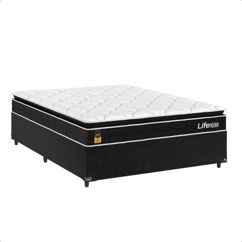 Cama Box Casal + Colchão Life D33 Pillow Top 61x138x188cm - Preto - e-Shop Casa