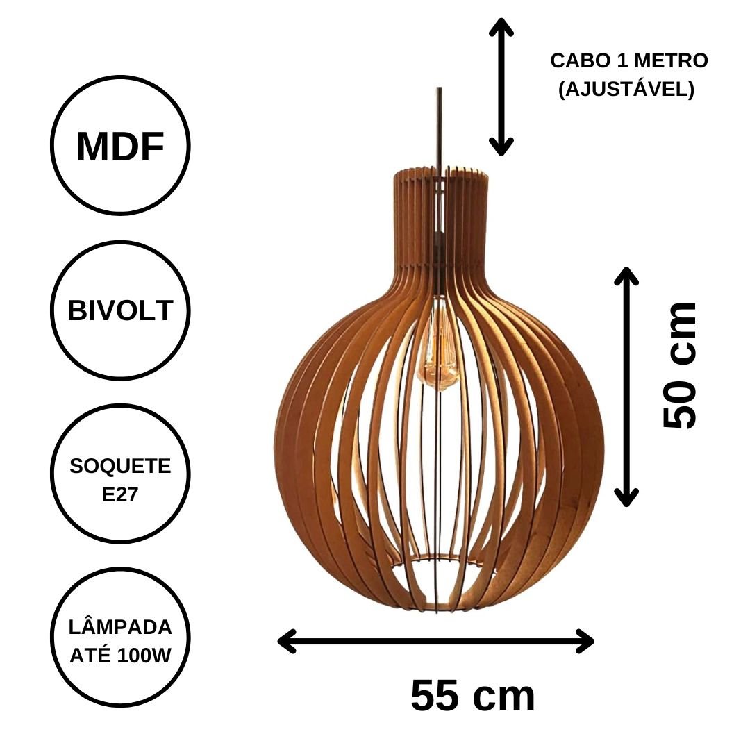 Luminária Teto Tipo Pendente em Mdf - Completa - 3