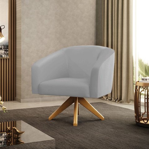 Poltrona Sala Decorativa Stella Base de Madeira Giratória Sintético D03 - D’Rossi