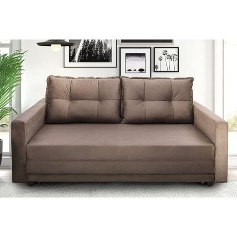 Sofá Cama 2 Lugares Suede Marrom Trancoso Classico 