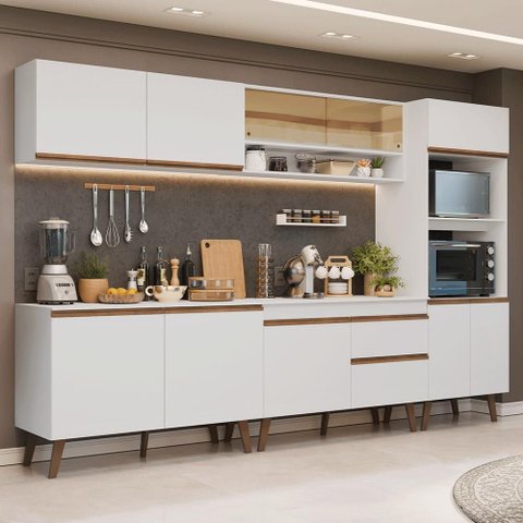 Armário de Cozinha Completa 310 cm Branco Pieta Madesa 02