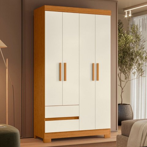Guarda Roupa Piazza para Quarto Solteiro 4 Portas 2 Gavetas