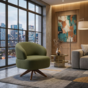 Ver imagem 2 de Poltrona Decorativa Chair Linho Verde Oliva Premium Giratória Sala Dekorien