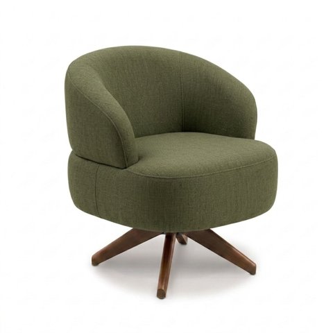Poltrona Decorativa Chair Linho Verde Oliva Premium Giratória Sala Dekorien