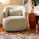 Ver imagem 1 de Poltrona Orgânica Giratória Chloe Decorativa com Almofada Plumante Bouclê Bege - Arkell