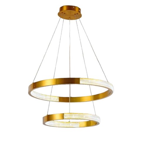 Luminaria Pendente Led 2 Aneis Lustre 52W Luxo Arco Cristal Moderno Decoraçao Sala Quarto Cozinha Re