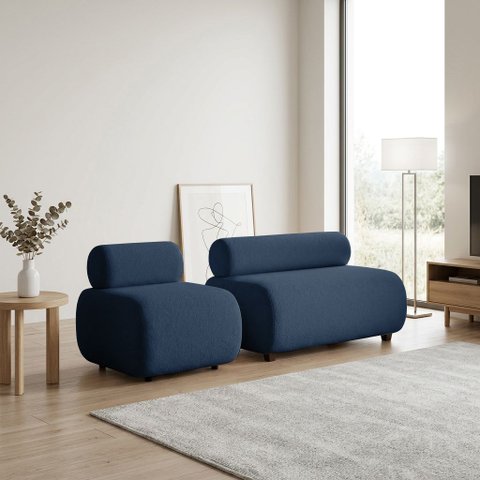 Sofá Namoradeira e Poltrona Decorativa para Sala Nara Bouclê D03 - D'Rossi