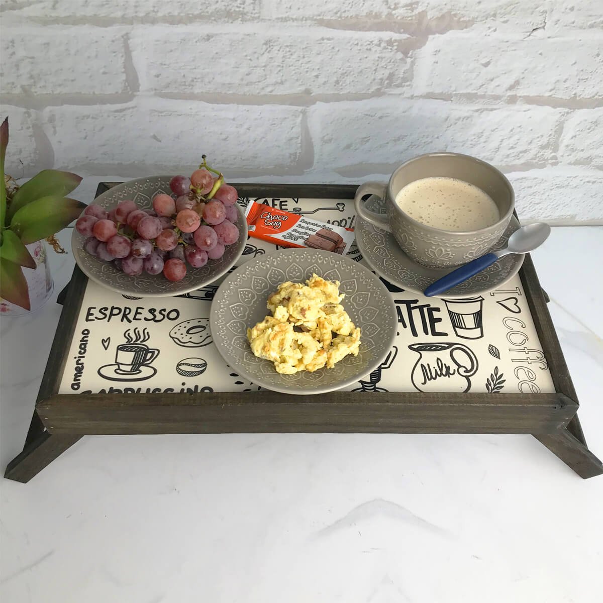 Mesa para Café da Manhã na Cama Bandeja de Madeira com Pés Retráteis Pinus Escurecido Coffe Time - 7