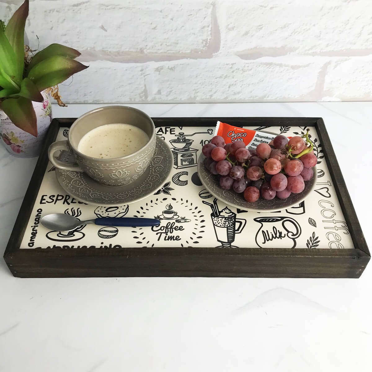 Mesa para Café da Manhã na Cama Bandeja de Madeira com Pés Retráteis Pinus Escurecido Coffe Time - 6