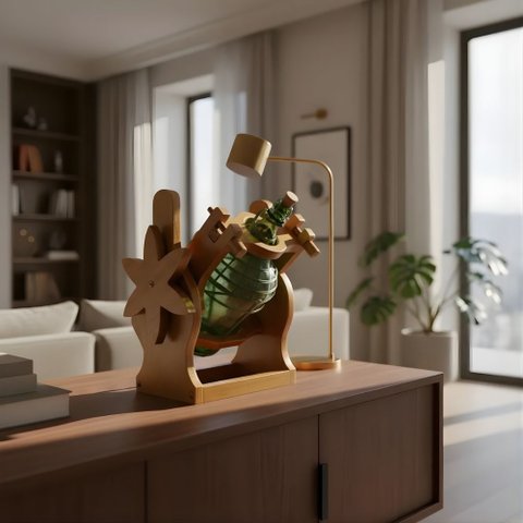 Suporte para Garrafão de Vinho em Madeira Maciça - Cerejeira - Sistema Serve Fácil