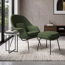 Ver imagem 1 de Poltrona Womb Chair com Puff Linho Base Preta Linha Premium Sala Quarto Leitura e Descanso - Verde