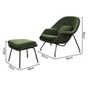 Ver imagem 4 de Poltrona Womb Chair com Puff Linho Base Preta Linha Premium Sala Quarto Leitura e Descanso - Verde
