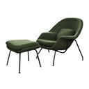 Ver imagem 2 de Poltrona Womb Chair com Puff Linho Base Preta Linha Premium Sala Quarto Leitura e Descanso - Verde