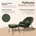 Ver imagem 3 de Poltrona Womb Chair com Puff Linho Base Preta Linha Premium Sala Quarto Leitura e Descanso - Verde