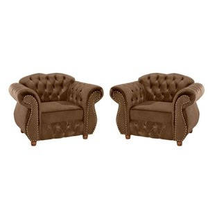 Kit C/ Duas Poltronas Chesterfield Merlo Suede Marrom / decoracao, sala tv, recepcao, barbearia