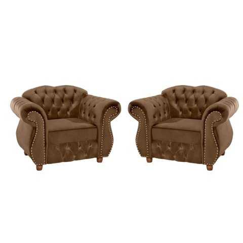 Kit C/ Duas Poltronas Chesterfield Merlo Suede Marrom / decoracao, sala tv, recepcao, barbearia