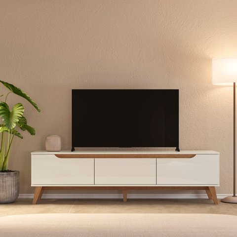 Rack para TV até 75 Polegadas MDF 180cm 2 Portas 1 Gaveta Liverpool Yescasa Bege Off White/Cinamomo