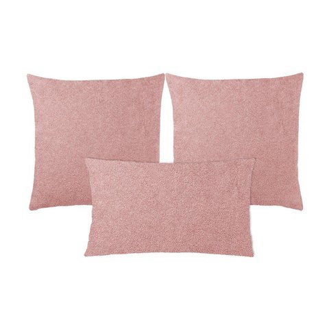 Kit 3 Capas Almofada Baguete Bouclé Quadradas e Retangular Zíper Invisível, Texturizado