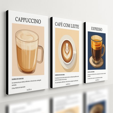 Kit 3 Quadro Decorativo Café para Copa Cozinha Lanchonete Moderno Qualidade Premium 40x28cm