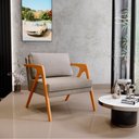 Ver imagem 2 de Kit 2 Poltronas Decorativas para Sala Estar Pietra Estrutura de Madeira L02 Linho Bege - Lyam