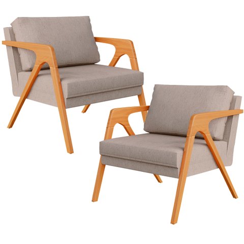 Kit 2 Poltronas Decorativas para Sala Estar Pietra Estrutura de Madeira L02 Linho Bege - Lyam