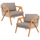 Ver imagem 1 de Kit 2 Poltronas Decorativas para Sala Estar Pietra Estrutura de Madeira L02 Linho Bege - Lyam