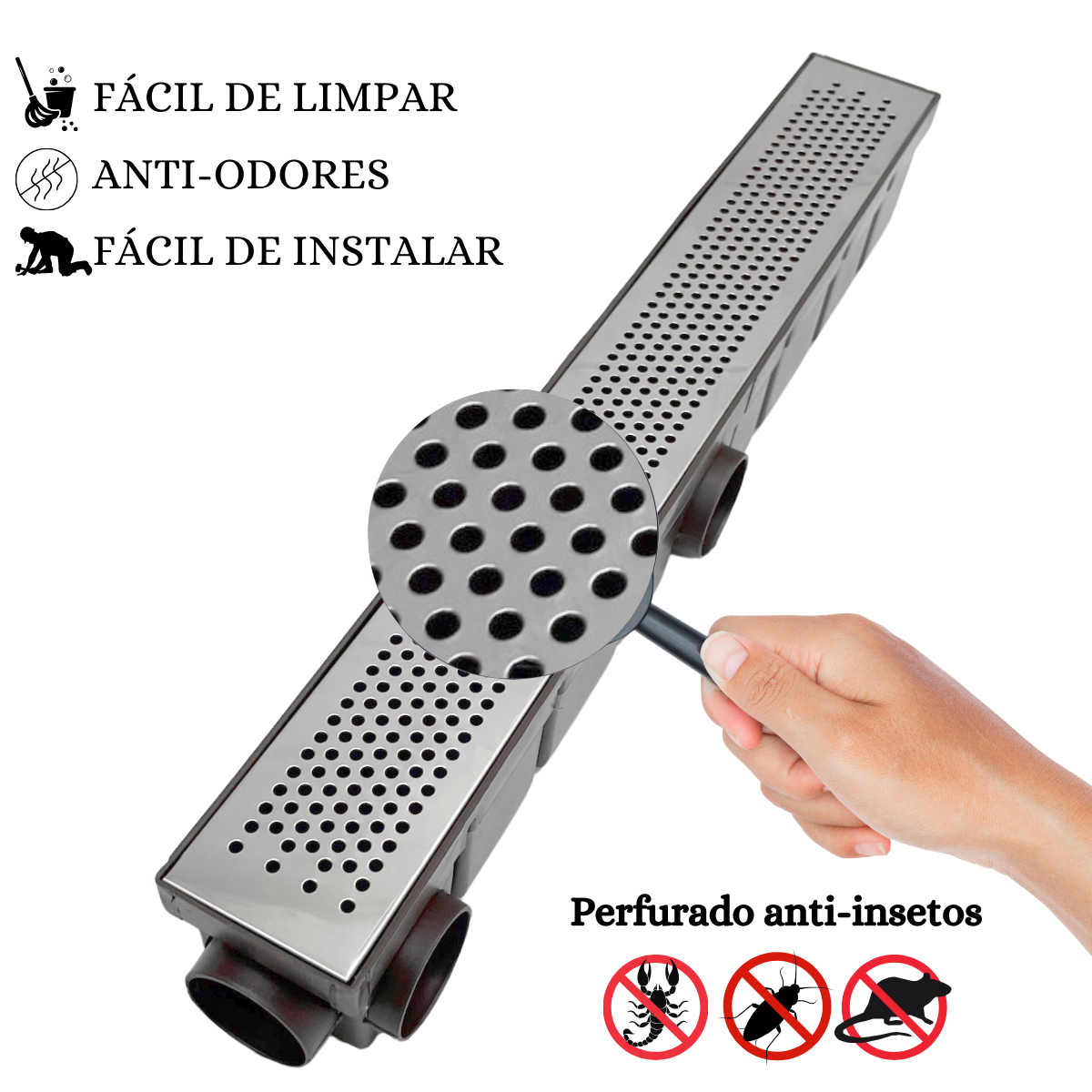 Ralo Linear Quintal Varanda 6x50 Bolinha Cocho Marrom - 4