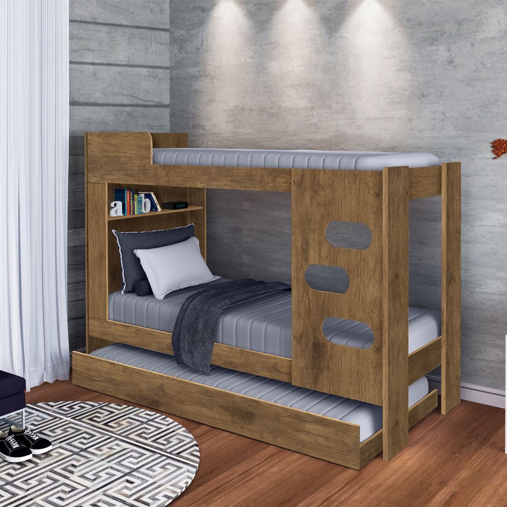 Beliche Solteiro para Colchão de 88x188cm com Auxiliar 100% Mdf Floripa ...