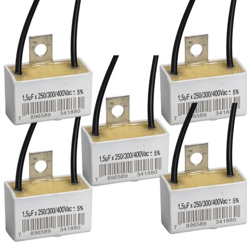 Kit 5 Capacitor 2 Fios Quadrado 1,5 Uf X 250/300/400v Chapa Trio